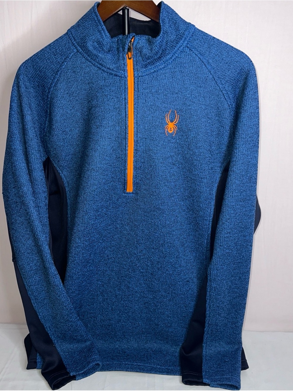 Spyder Men's Blue Half-Zip Sweater with Orange Trim